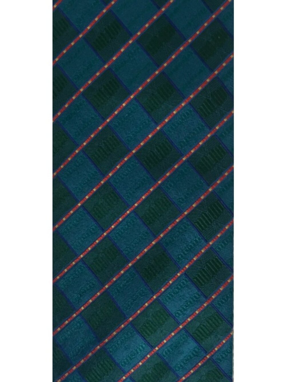 Daniel De Fasson Neck Tie Blue Green Squares w Red White Diagonal Stripes New